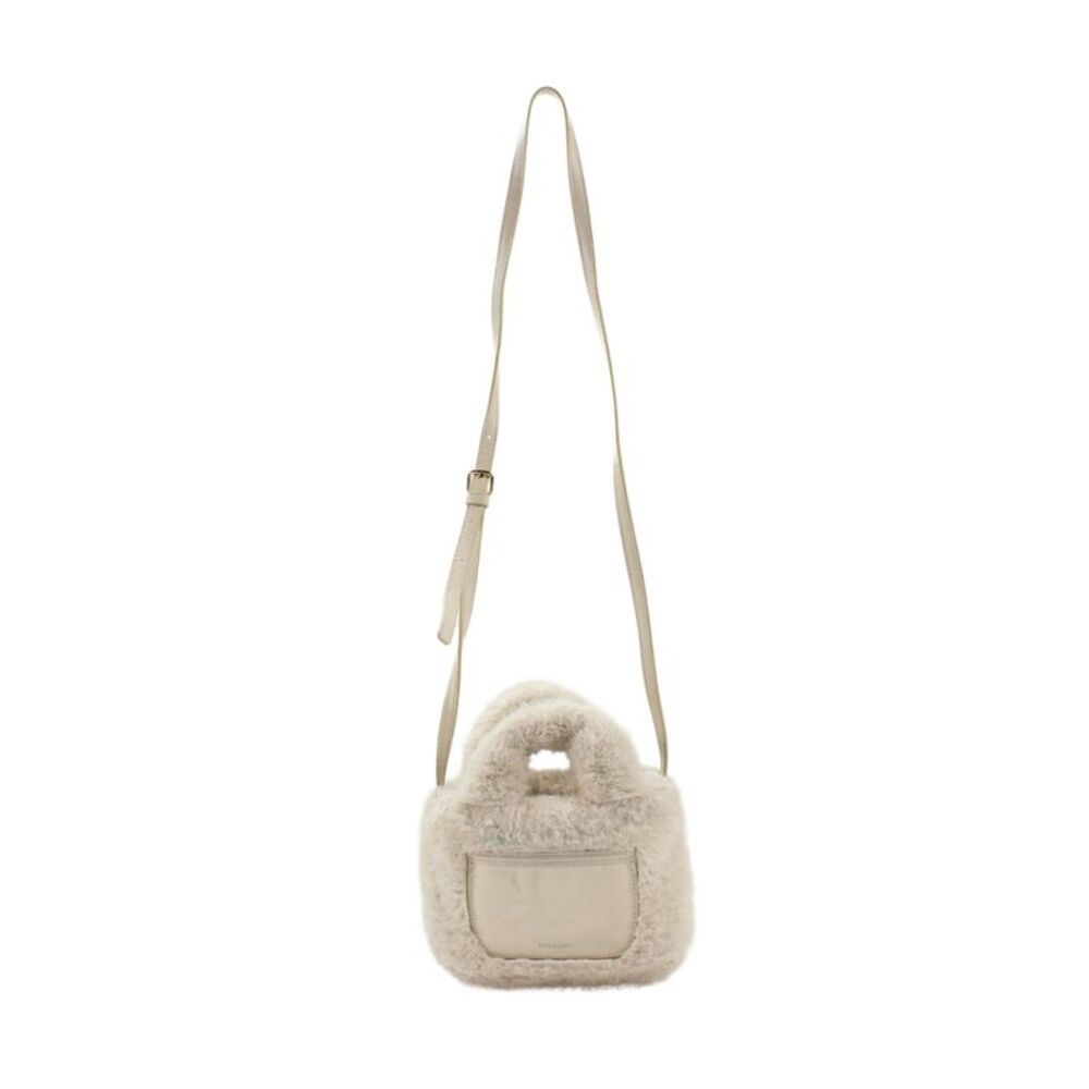 Zara Womens Double Handle Snap Top Faux Fur Mini Tote Handbag Beige